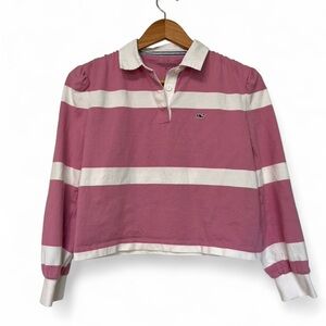 Vineyard Vines Pink and White 100% Cotton Long Sleeve Polo Shirt